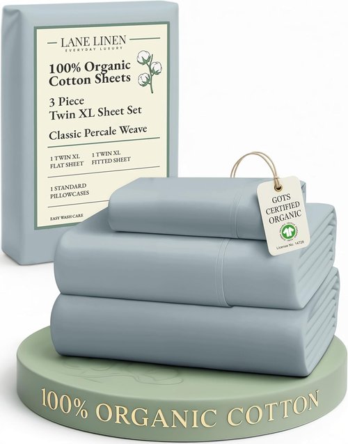 LANE LINEN 100% Organic Cotton Bed Sheets - Extra Long Twin XL, Soft Percale, Perfect for Dorm & Hospital - French Blue