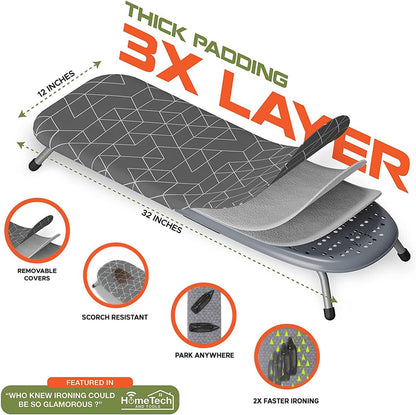 XABITAT Table Top Ironing Board - Portable Space-Saving Mini Board with Wall Mount | Gray