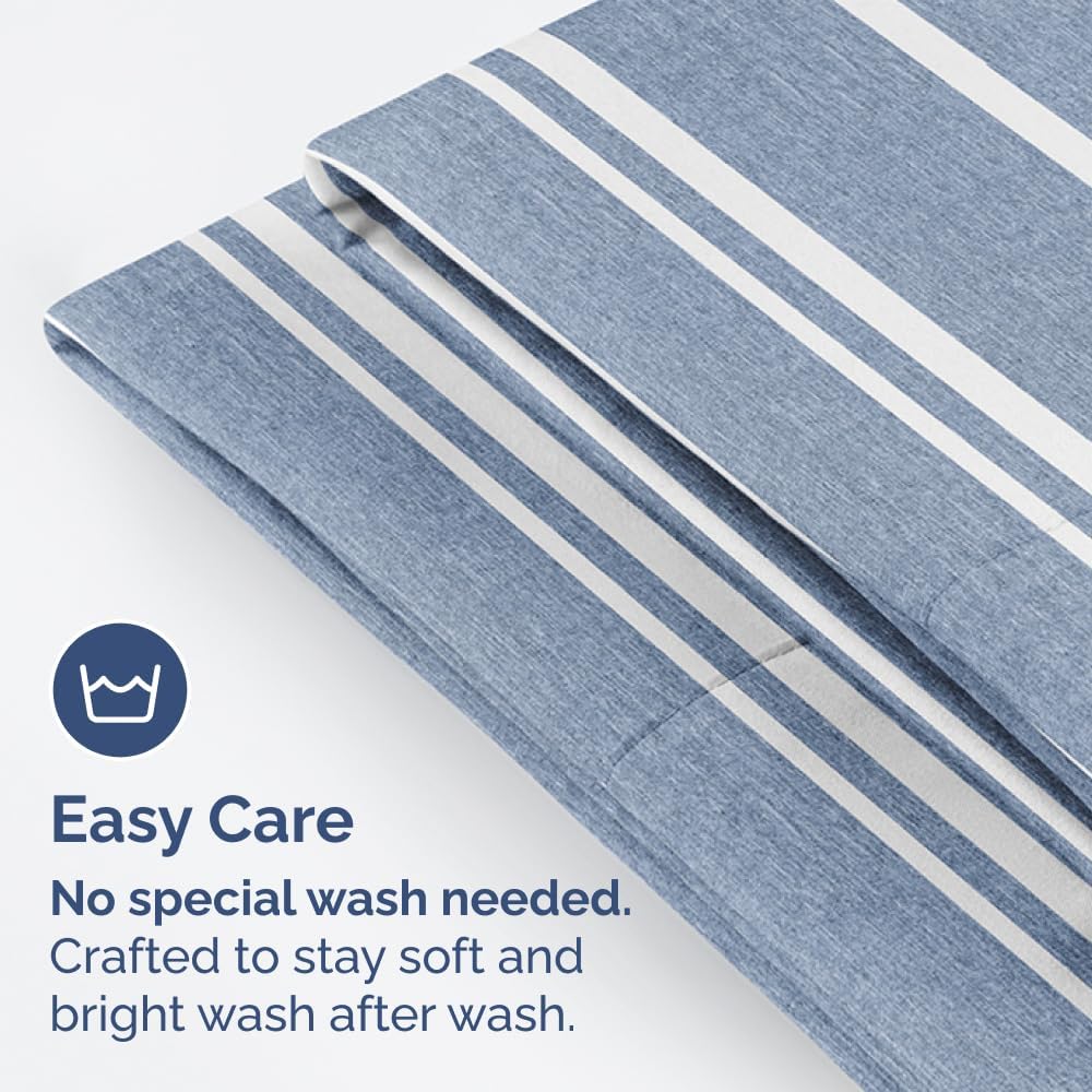 Standard Pillow Cases Set of 4 | Soft Hotel Quality Covers - Comfy & Cozy Blue Stripes - Machine Washable