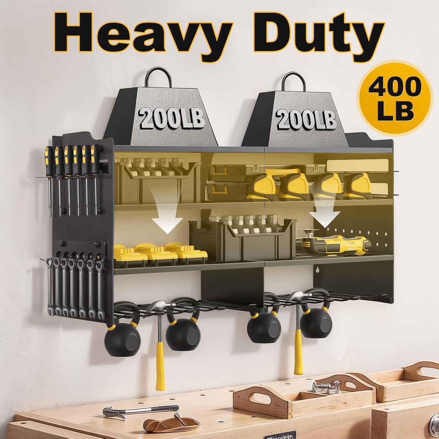 Oviitech Power Tool Organizer - Heavy-Duty Wall Mount with 8 Drill Holders | 400lbs Capacity, Black