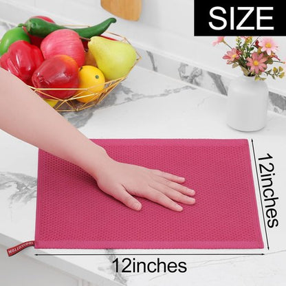 Homaxy Kitchen Dish Cloths - Ultra Soft 100% Cotton Waffle Weave, Quick Drying, 12x12 Inches, 6-Pack, Hot Pink
