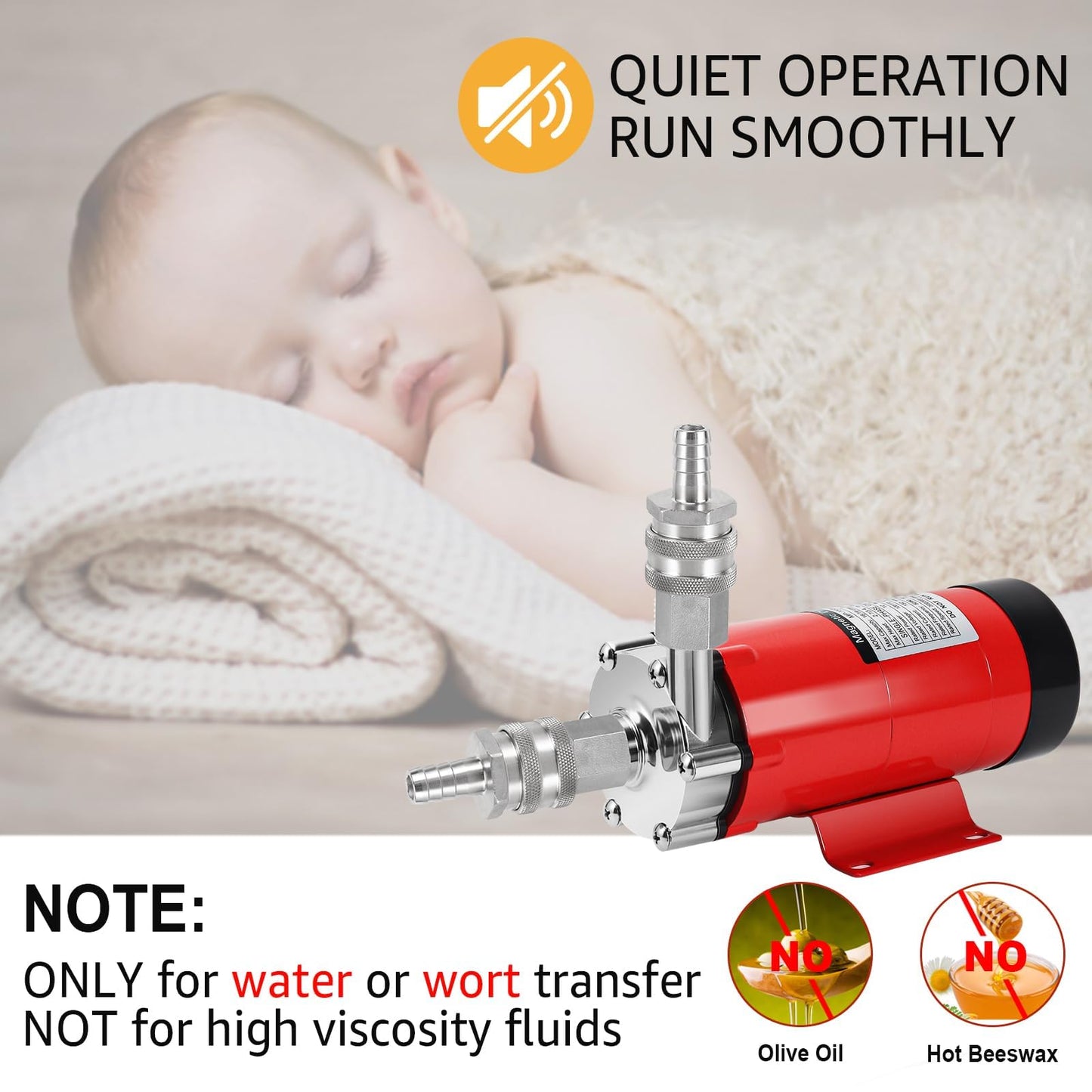 MRbrew Wort Pump Quick Disconnect Set Stainless Steel Magnetic Beer Pump for Wort Transfer, 1/2” NPT Thread 110V Quiet Operation With Switch Brewing High Temperature Resistance for Homebrew