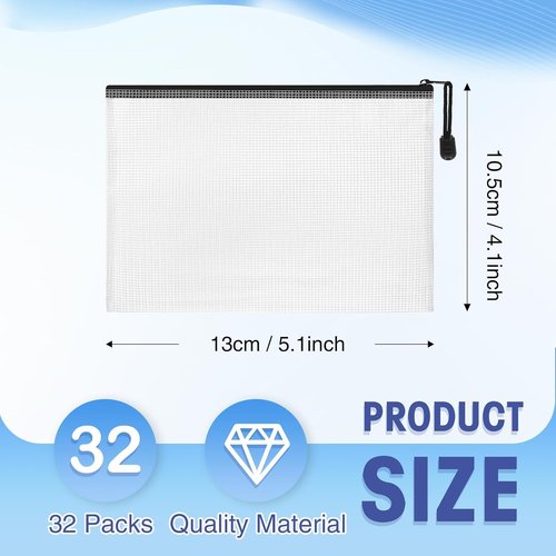 Jetec 32 Pcs Mesh Zipper Bags - Waterproof Reusable Organizer for Toys & Bikinis | Black, 5.1 x 4.1 Inch