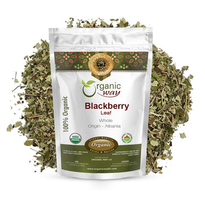 Organic Way Dried Blackberry Leaf Whole (Rubus Fruticosus) | Herbal Tea - European Wild-Harvest | Organic & Kosher Certified | Raw, Vegan, Non GMO & Gluten Free | USDA Certified | Origin - Albania (1/4LBS | 4Oz)