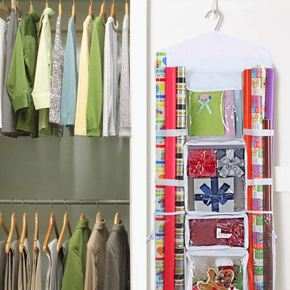 ProPik Wrapping Paper Storage Organizer - Double-Sided Design with Multiple Pockets | 40” x 17” (White)