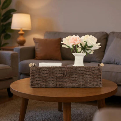 Wicker Basket | Toilet Paper Storage with Wooden Handle - Decorative Organizing Solution for Any Decor