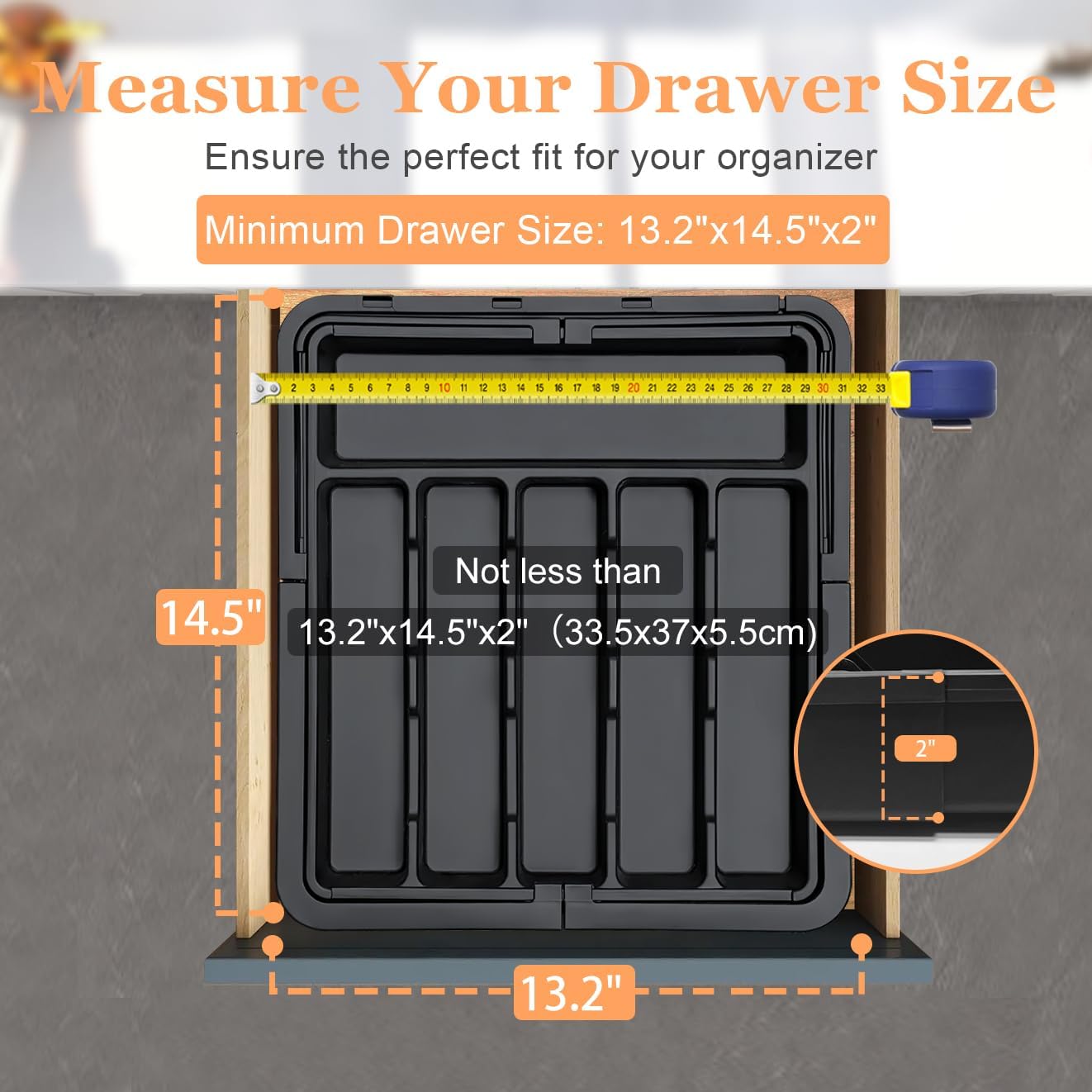 Spaclear Silverware Organizer - Expandable Kitchen Utensil Tray | Adjustable BPA-Free Cutlery Storage, Black