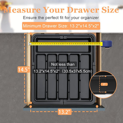 Spaclear Silverware Organizer - Expandable Kitchen Utensil Tray | Adjustable BPA-Free Cutlery Storage, Black