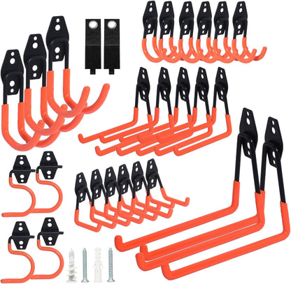 Steel Heavy Duty Garage Hooks by [Brand Name] - 28 Pack Anti-Slip Wall Mount Organizers for Bikes, Ladders, and Tools | Orange