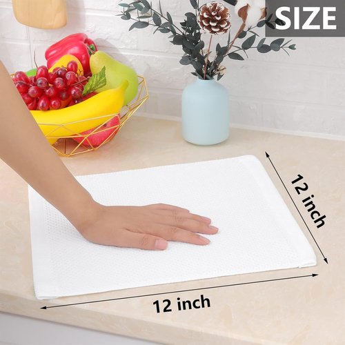 Homaxy Kitchen Dish Cloths - Ultra Soft 100% Cotton Waffle Weave, Quick Drying, 12x12 Inches, 6-Pack, White