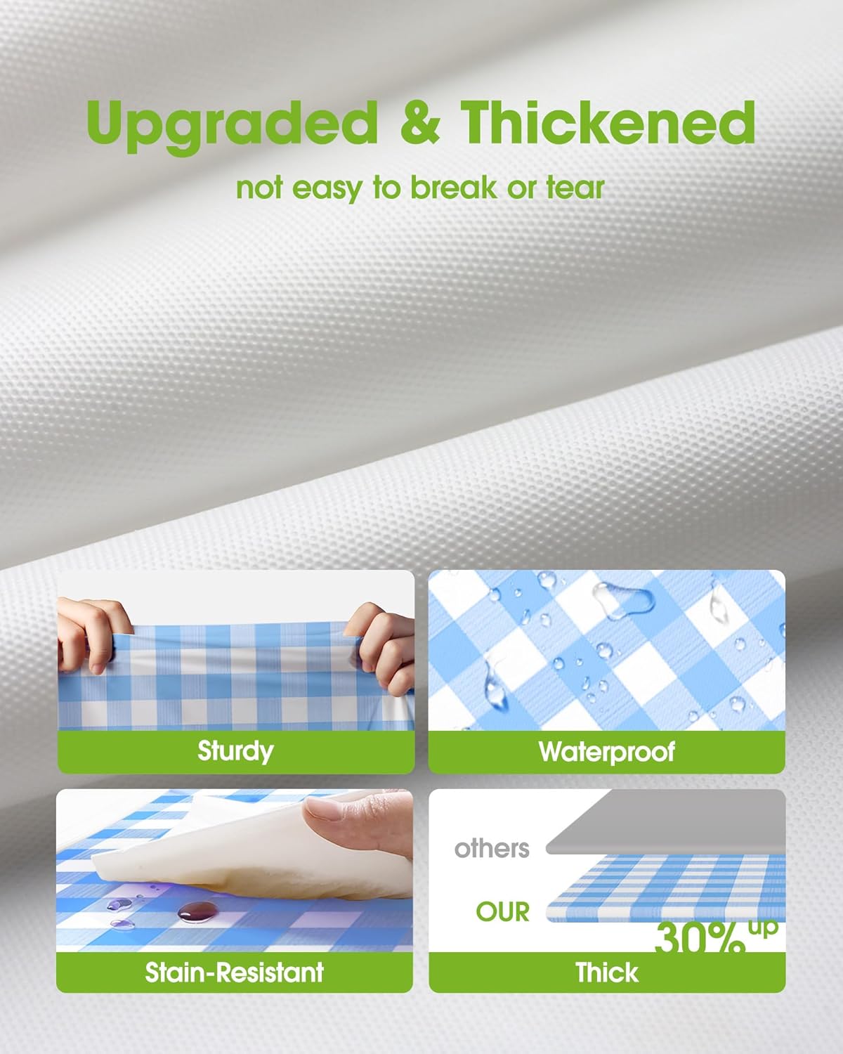 Pureegg Disposable Plastic Tablecloths - 8 Pack, 54 x 108 Inch, Leakproof Blue & White Gingham Design