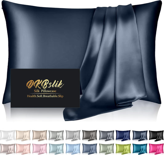 Mulberry Silk Pillowcases | Queen Size Natural Silk Satin for Hair & Skin | Zipper Closure - Mood Indigo