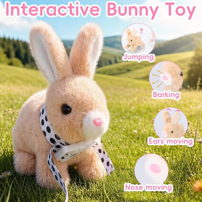 Vitality Bliss | Realistic Hopping Rabbit Plush Toy - Interactive Wiggle Ears & Twitch Nose, Brown