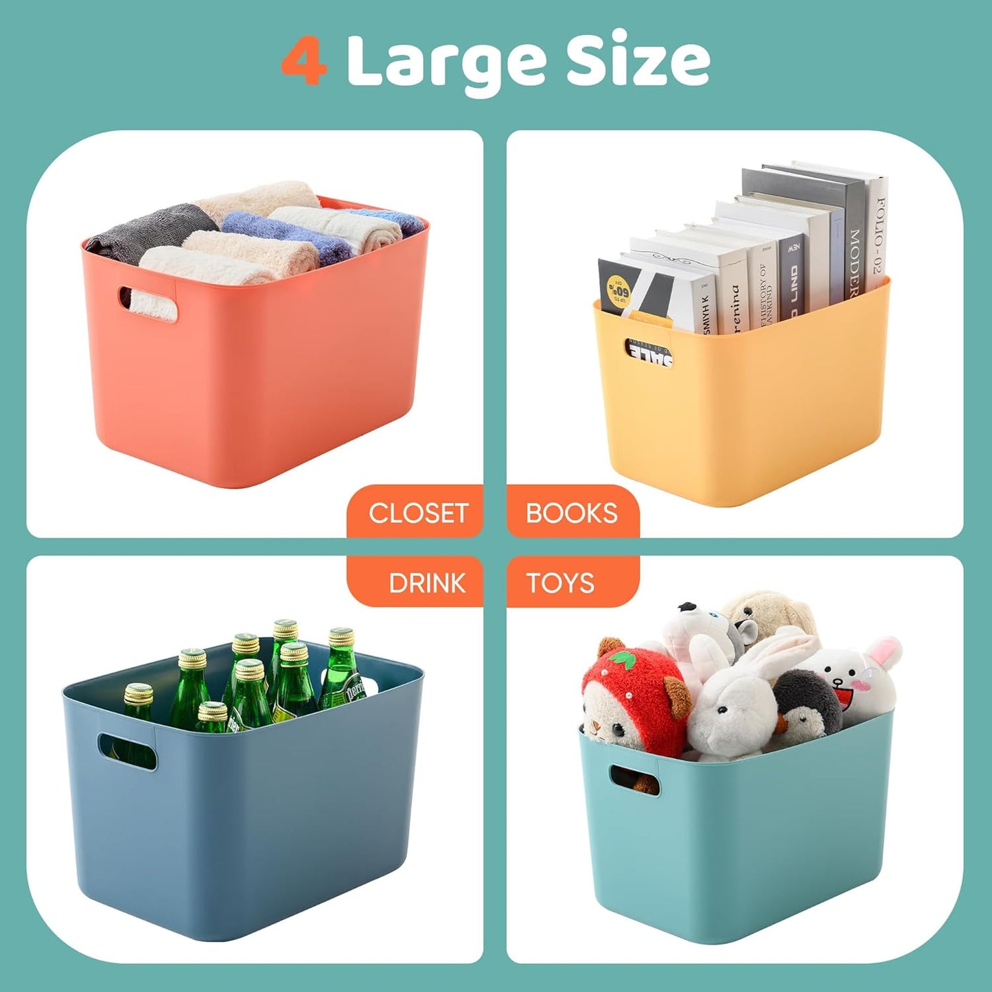 Plastic Storage Bins with Lid - Stackable Organizing Containers for Home & Office | 4 Large & 4 Small