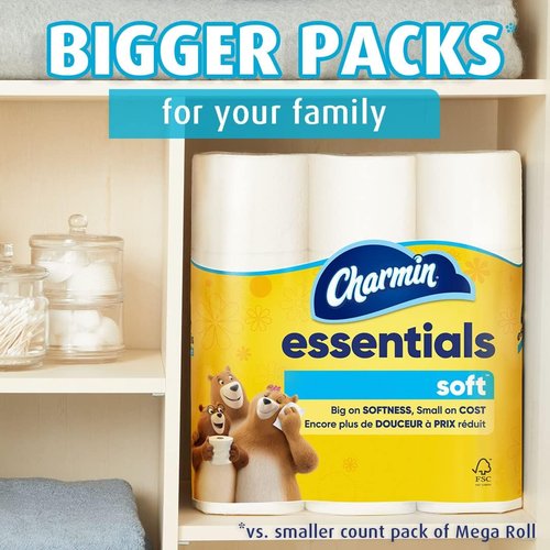 Charmin Essentials Soft Toilet Paper - 9 Mega Rolls for Ultimate Comfort | Equivalent to 36 Regular Rolls