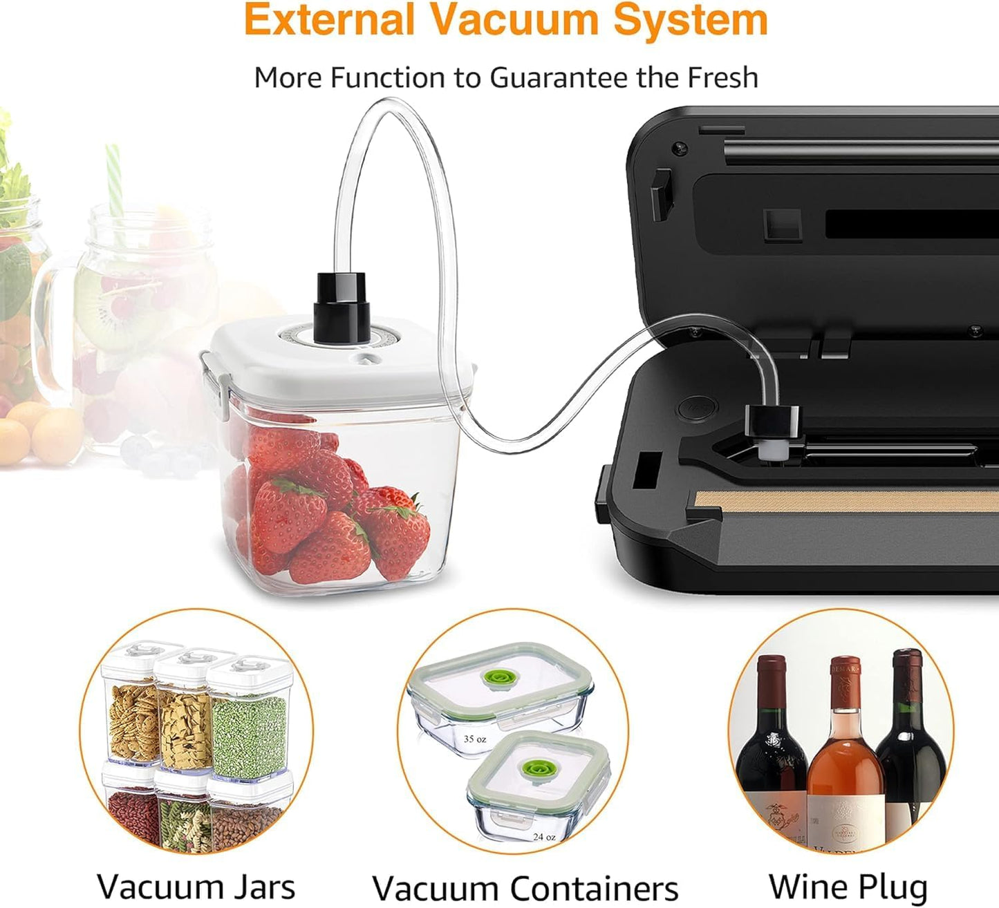 MEGAWISE Vacuum Sealer Machine - Powerful One-Touch Automatic Design | Seals in 10-20 Seconds | Includes 10 Bags & Cutter (Grey)