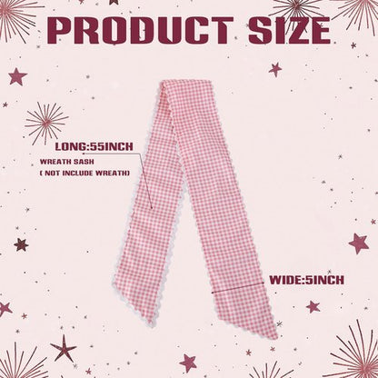 DYSHAYEN Wreath Sash - Canvas RIC Rac Trim for Front Door Decor | Pink Gingham with White Trim