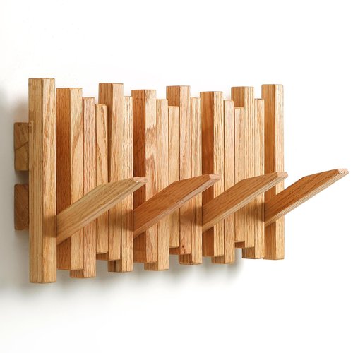 GOGREEBELL Hardwood Wall Mounted Piano Coat Rack| Coat Rack Wall Mount | Flip Down Wall Hook Rack 4 Hooks| Entryway Wall Storage with Hooks,Made of Oak.Hook to Hook 3.54 inch spacing