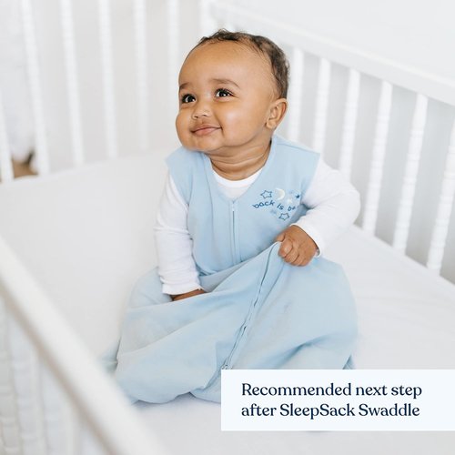 HALO SleepSack Wearable Blanket - 100% Cotton Swaddle Transition Bag, Baby Blue, Medium (6-12 Months)
