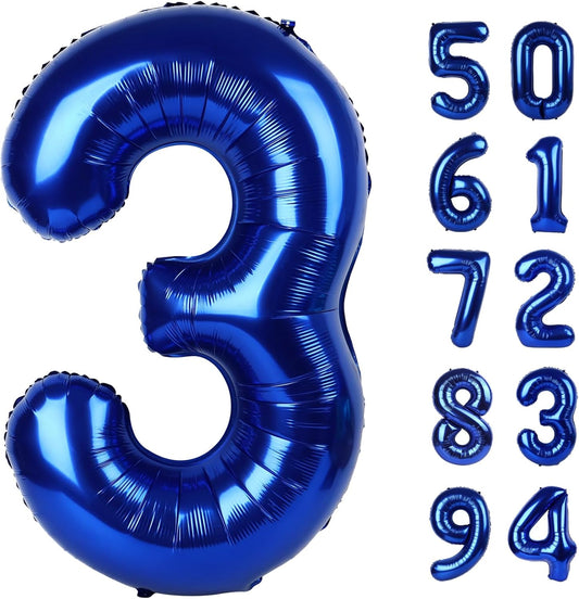Number 3 Balloon - Night Blue 40 Inch Birthday Decoration for Kids & Women’s Parties