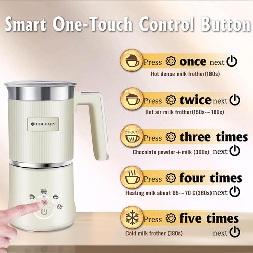Huogary 5-in-1 Detachable Milk Frother Electric Milk Frother and Steamer Automatic Milk Foamer Frother Hot and Cold Foam Hot Chocolate Maker with Dishwasher Safe (Beige)