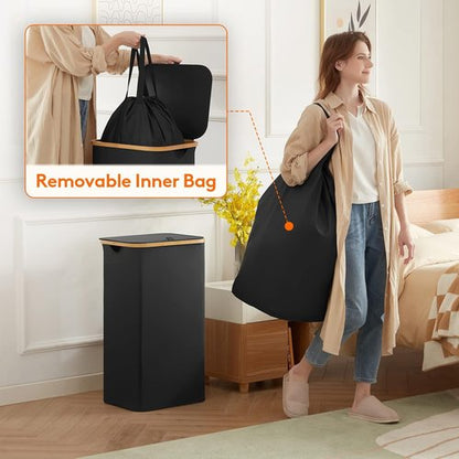 Lifewit 100L Laundry Basket - Foldable Clothes Hamper with Lid & Bamboo Handles | Black