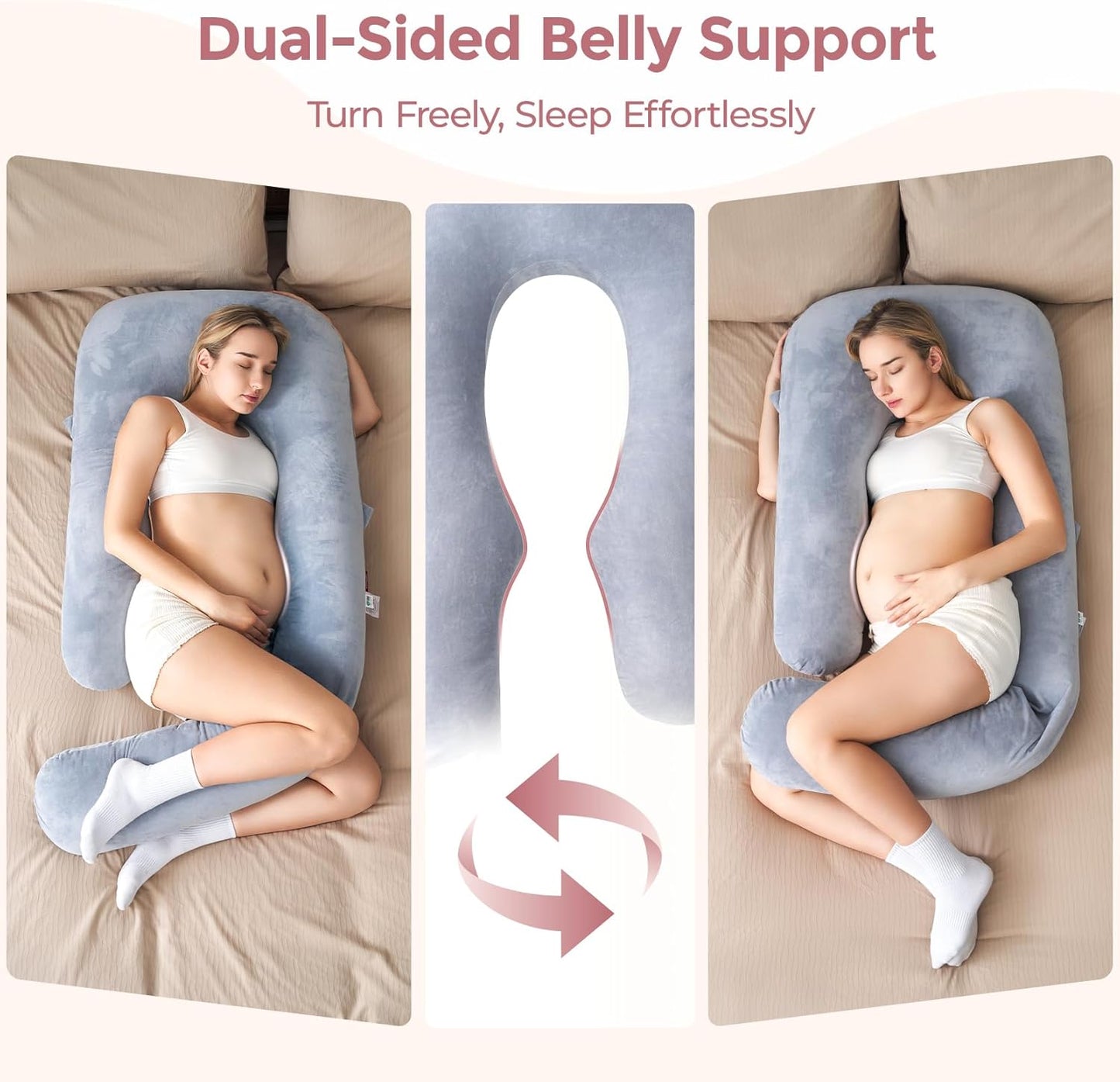 Momcozy Pregnancy Pillow - Dreamlign U Pro Maternity Pillow with Adjustable Leg Support | 50-72 Inch Full Body Comfort for Pregnant Women