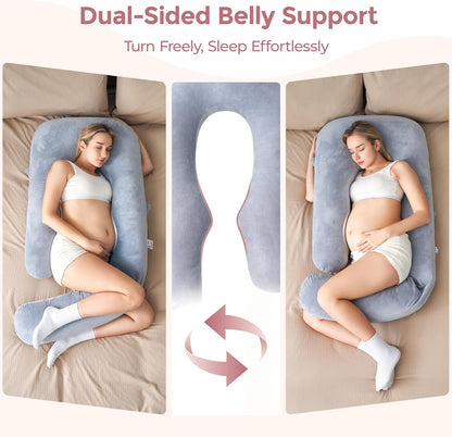 Momcozy Pregnancy Pillow - Dreamlign U Pro Maternity Pillow with Adjustable Leg Support | 50-72 Inch Full Body Comfort for Pregnant Women