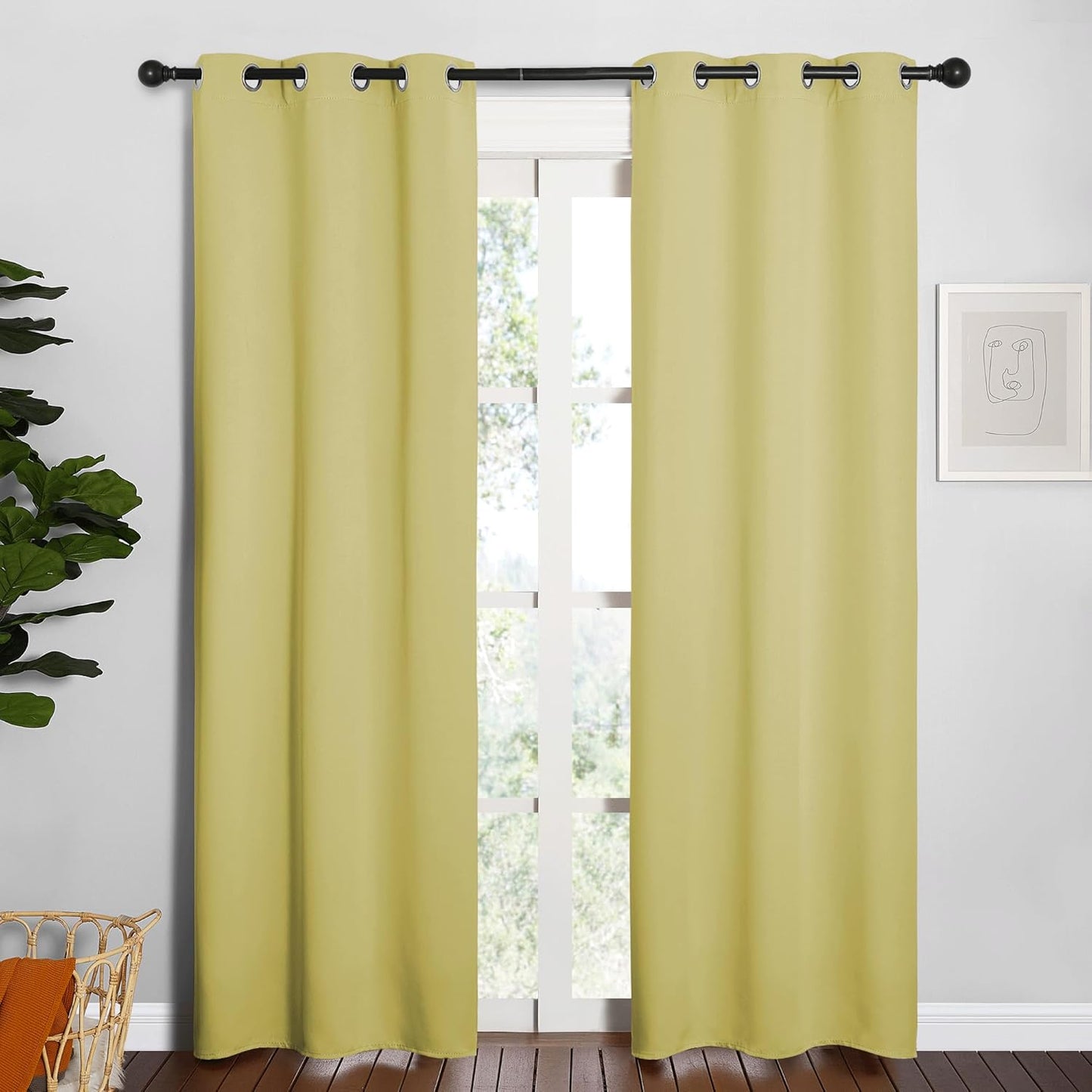 NICETOWN Blackout Window Curtain Panels - Thermal Insulated Draperies for Basement | Pale Yellow, 34x84 Inch (1 Pair)