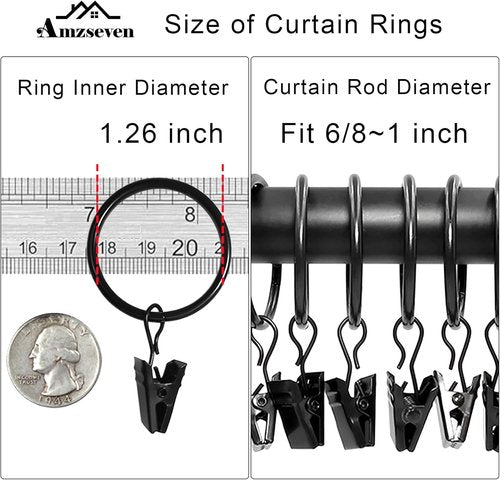 40 Pack Black Curtain Rings by [Brand Name] - Durable Drapery Clips with 1.26 in Interior Diameter