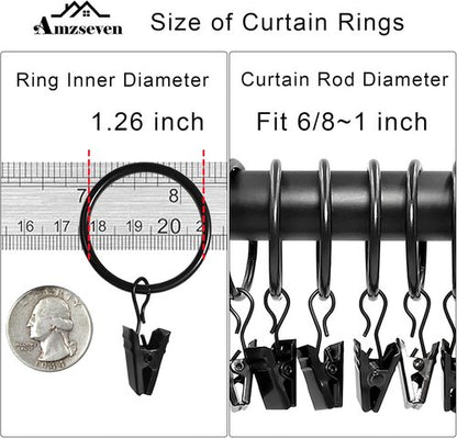 40 Pack Black Curtain Rings by [Brand Name] - Durable Drapery Clips with 1.26 in Interior Diameter