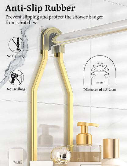 YASONIC Shower Caddy Organizer - Rustproof Aluminum Over-the-Showerhead Rack with 10 Hooks & Soap Basket - Gold