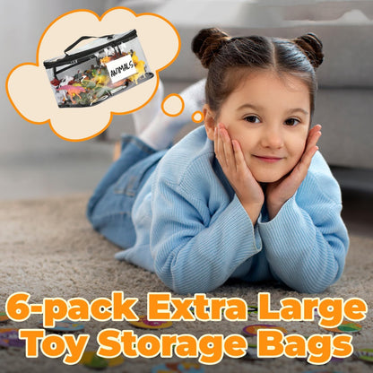 Skiennix Extra Large Toy Storage Bags - 6-Pack Reusable Clear TPU Waterproof Organizers for Kids' Toys, Games & More