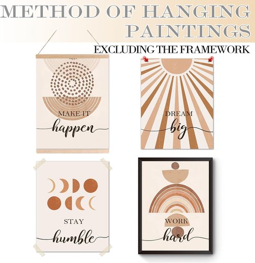 Hapons Boho Sun Wall Art - Modern Abstract Geometric Prints for Bedroom | 8''x10'' Unframed Set of 4