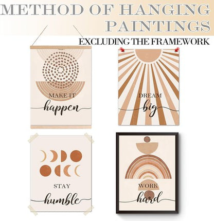 Hapons Boho Sun Wall Art - Modern Abstract Geometric Prints for Bedroom | 8''x10'' Unframed Set of 4