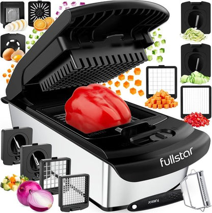 Fullstar Vegetable Chopper & Spiralizer - 9-in-1 Food Chopper with Container, Kitchen Essential in Stainless Steel Black