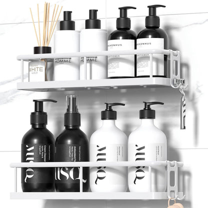 YASONIC Shower Caddy - No Drill Wall-Mounted Organizer with Removable Hooks | Rust-Proof, White, 2 Pack