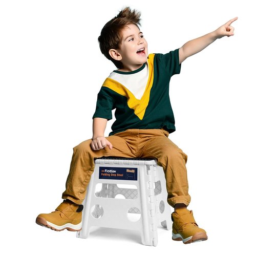 Flottian 13" Folding Step Stool for Adults and Kids Holds Up to 300 lbs,Non-Slip Folding Stools with Handle, Compact Plastic Foldable Step Stool for Bathroom,Bedroom, Kitchen White,1PC