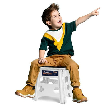 Flottian 13" Folding Step Stool for Adults and Kids Holds Up to 300 lbs,Non-Slip Folding Stools with Handle, Compact Plastic Foldable Step Stool for Bathroom,Bedroom, Kitchen White,1PC