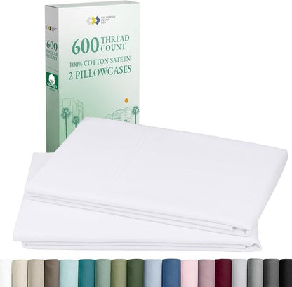 California Design Den King Size White Pillowcase Set - Luxuriously Soft 600 Thread Count Cotton (Set of 2)