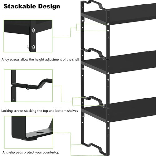 Jojocross Expandable Shelf for Cabinet Organizer Adjustable Stackable Spice Rack at Kitchen and Bathroom More, Counter Countertop Cupboard Organization Pantry Storage(LARGE/2PACKS/BLACK)