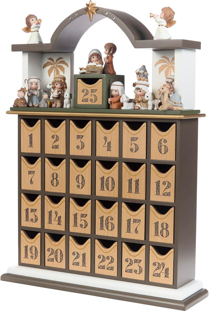 Precious Moments Countdown to Christmas Advent Calendar - Wooden Holiday Set with Storybook & Figurines - 251438