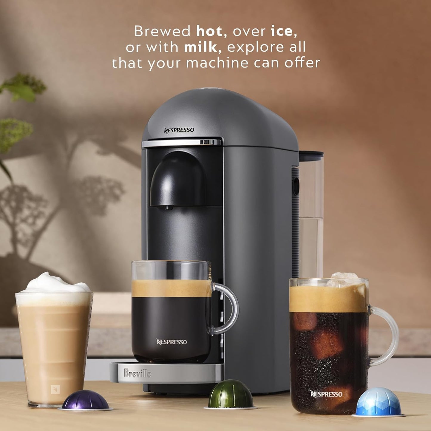 Breville Nespresso Vertuo Plus Deluxe Coffee & Espresso Maker - Titan with Aeroccino Frother