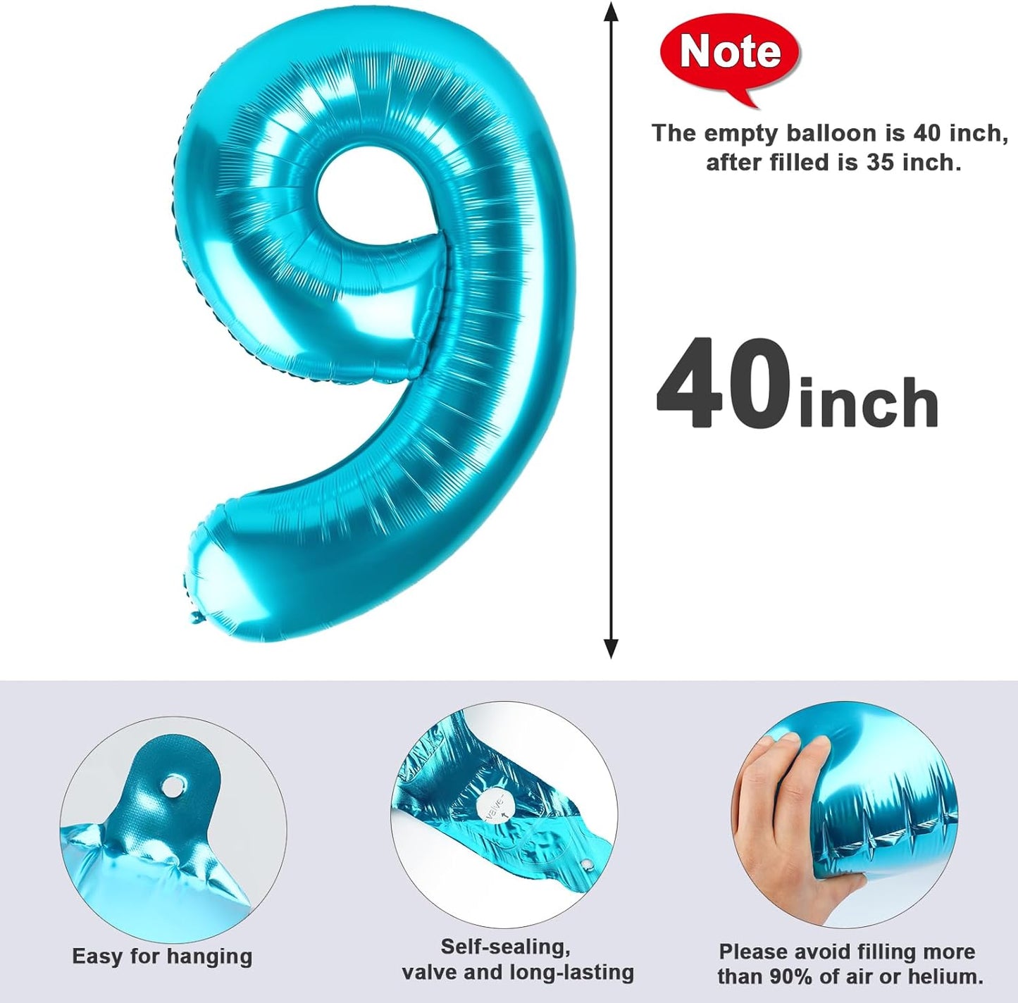 Skiennix 40-Inch Light Blue Number 9 Balloon - Perfect for Birthday Parties, Weddings & Graduations