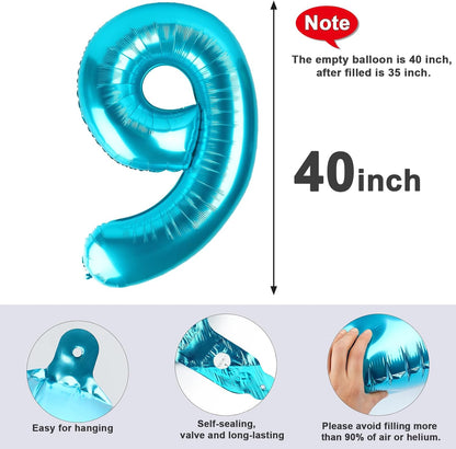 Skiennix 40-Inch Light Blue Number 9 Balloon - Perfect for Birthday Parties, Weddings & Graduations