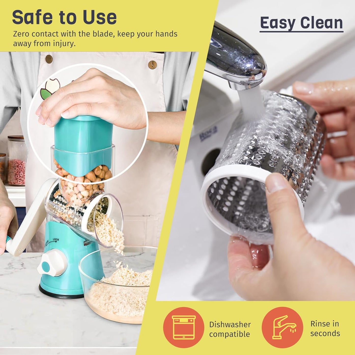 X Home Rotary Cheese Grater - 3 Interchangeable Blades for Easy Shredding | Kitchen Tool in Blue