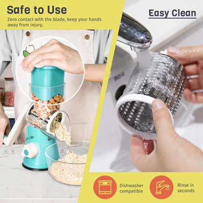 X Home Rotary Cheese Grater - 3 Interchangeable Blades for Easy Shredding | Kitchen Tool in Blue