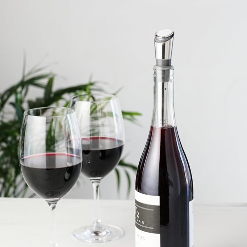 Host Wine Filter Pour Spout with Stopper, Stainless Steel Wine Purifier to Remove Histamines, Sulfite and Soften Tannins, Includes Stopper with Silicone Seal, Set of 1