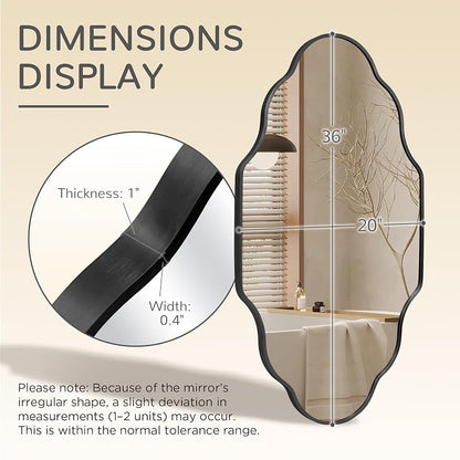 Scalloped Black Bathroom Mirror - 20"L x 36"W, Irregular Wall Decor (1 Pack)