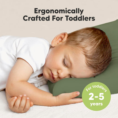 My Little Dreamy Toddler Pillow - Organic Cotton Travel Pillow with Case | Soft & Breathable 13x18" for Ages 2-5 (Jungle Green)